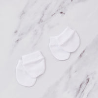 2 Pairs of baby cotton mittens, white.
