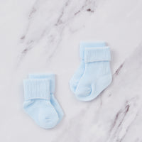 2 Pairs of turnover cotton baby socks, blue. 