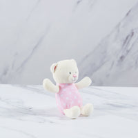 Pink & white polka dot baby teddy bear rattle.