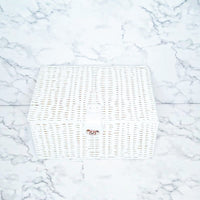 White wicker basket. 