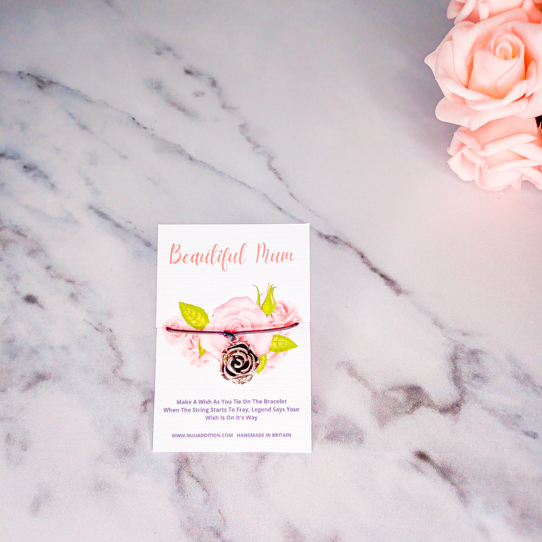 Handmade Roses Wish Bracelet Card for Beautiful Mum