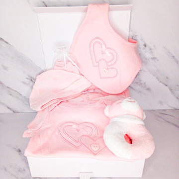 Pink Baby Girl Hamper Bows and Hearts Gift Set