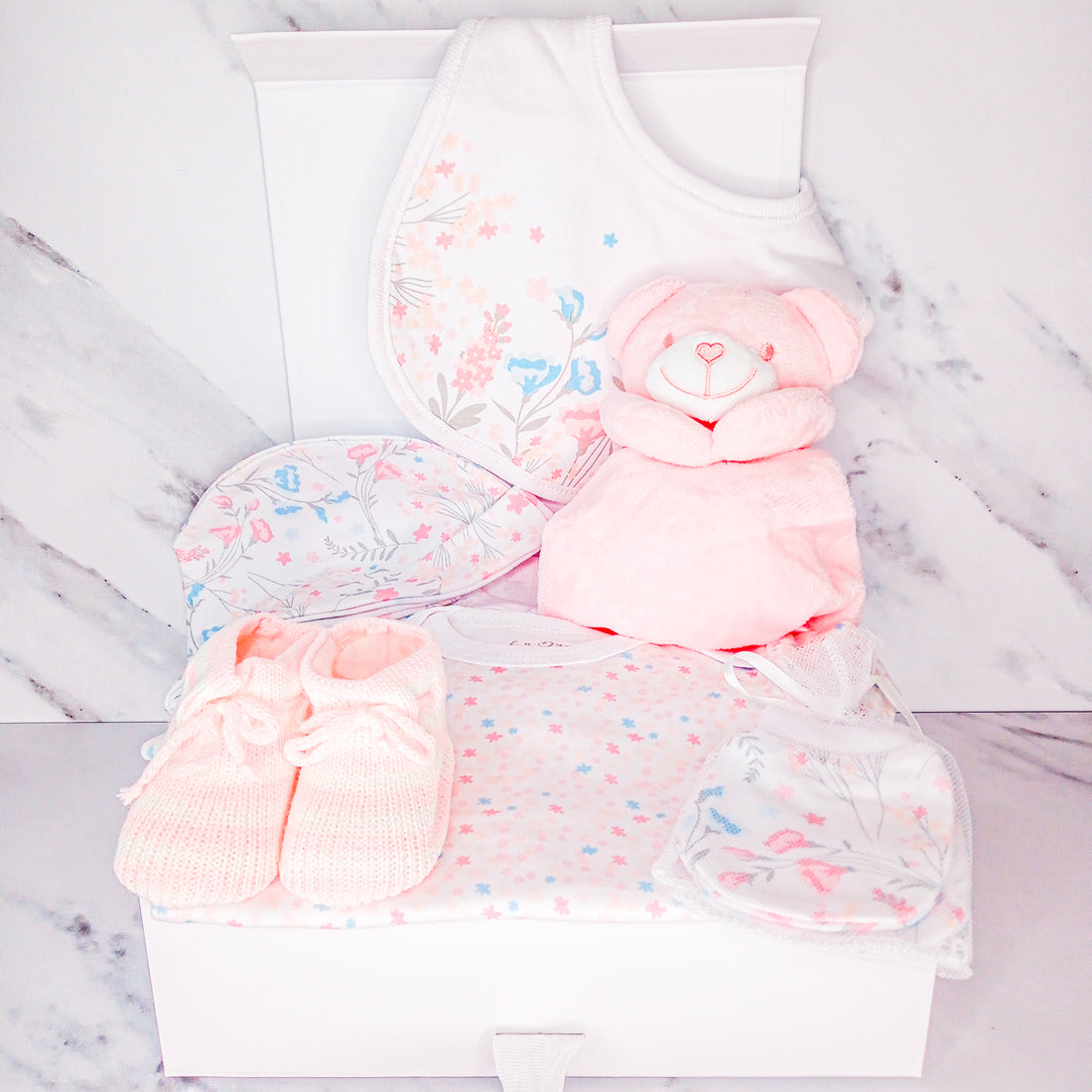 Pink and Blue Floral Baby Girl Hamper Floral Pattern Gift Set