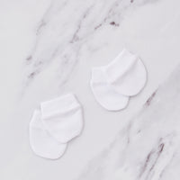 2 Pairs of baby cotton mittens, white. 