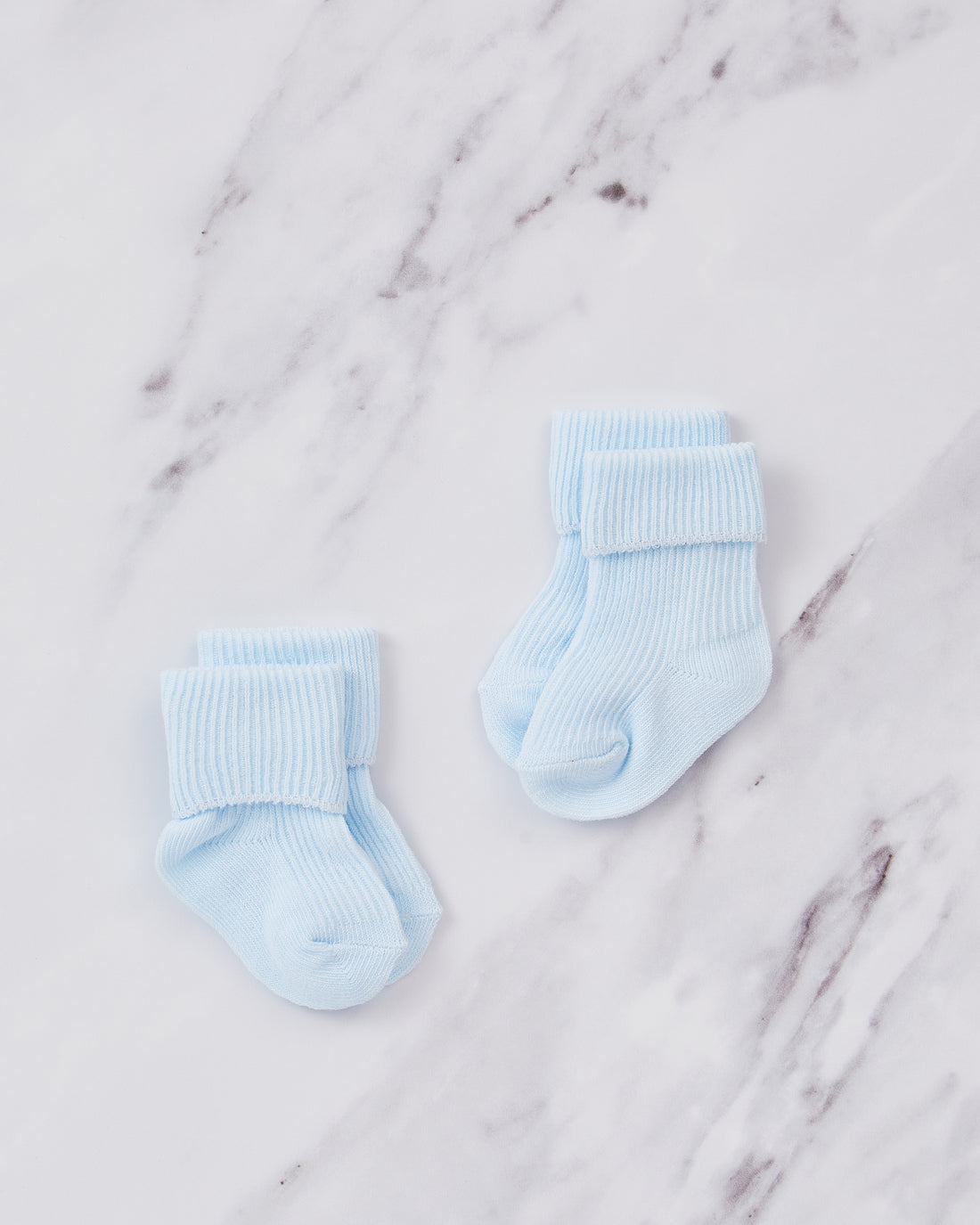 2 Pairs of turnover cotton baby socks, blue. 
