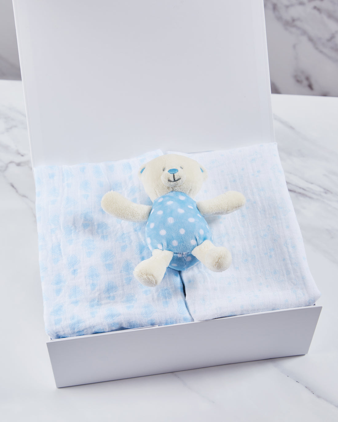 Baby Boy Muslin & Rattle Set