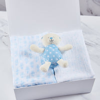 Baby Boy Muslin & Rattle Set