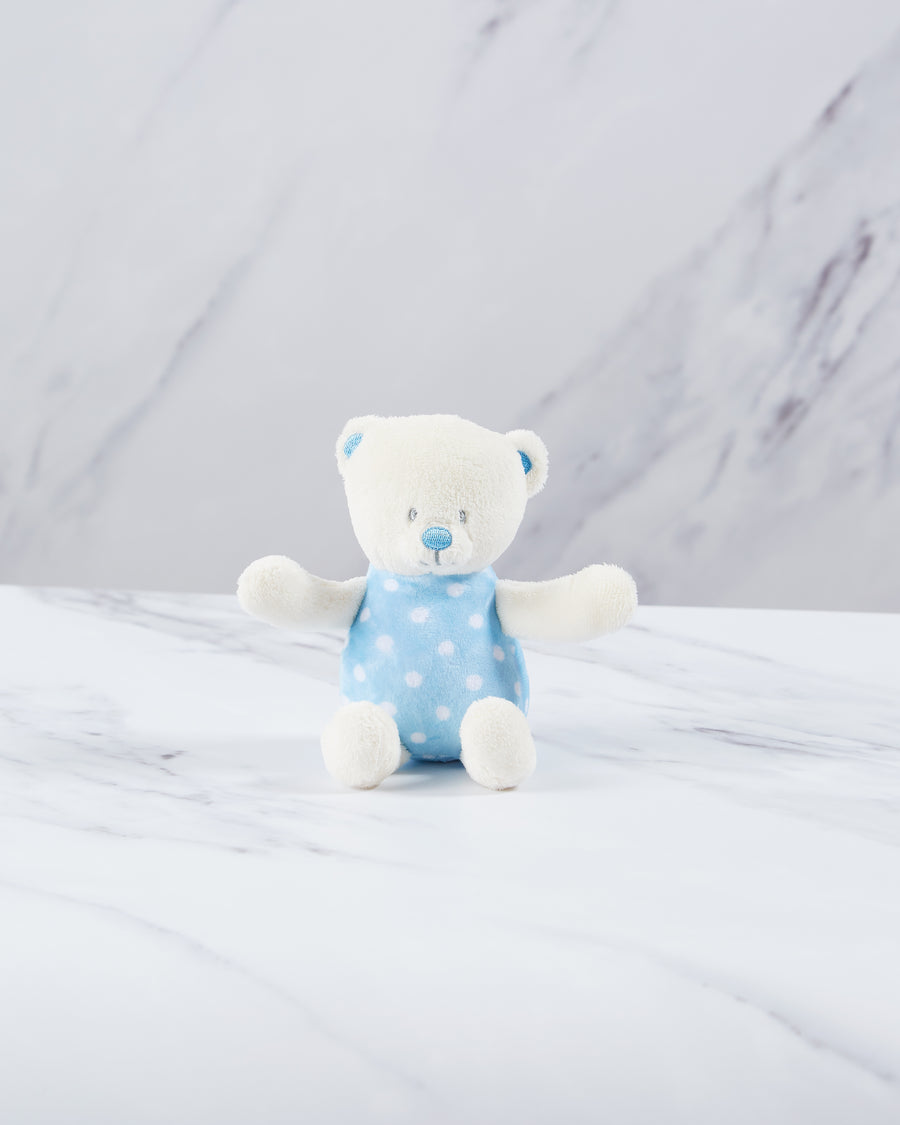 Blue & white baby bear rattle. 