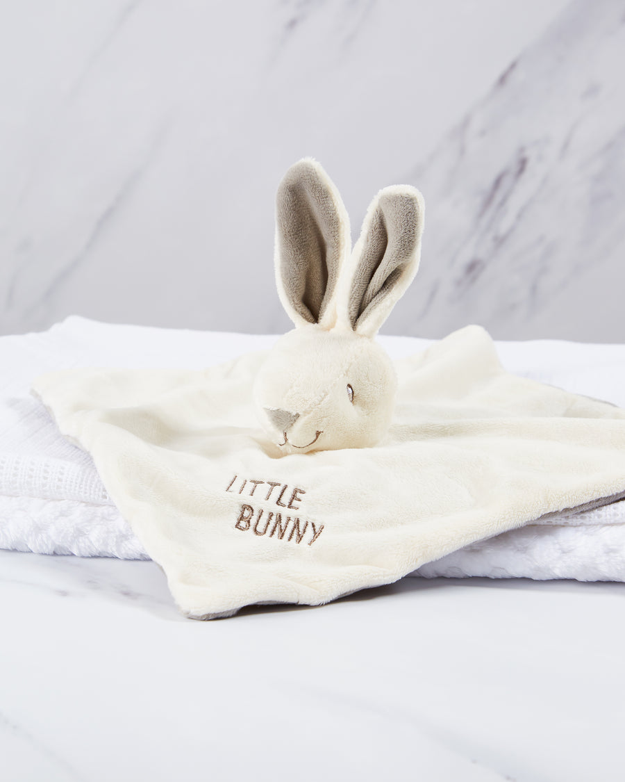 Baby bunny toy with waffle blanket & cellular blanket. 