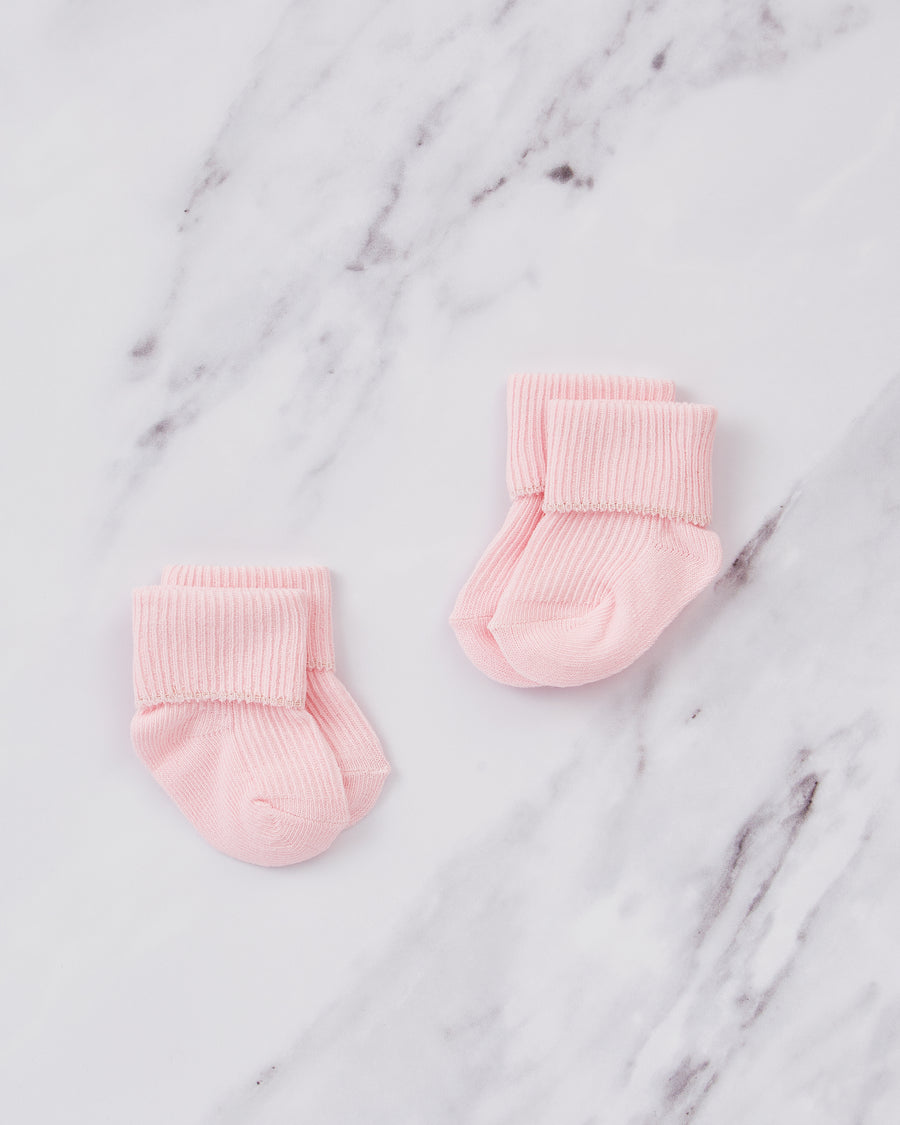 Turnover pink baby cotton socks, 2 pairs. 