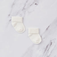 White turnover baby socks, 100% cotton. 