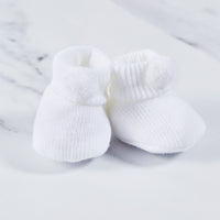 Acrylic white baby booties. 