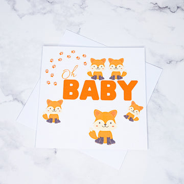 Baby Fox & Paws Pattern Greeting Card